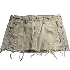 VTG Y2k Hollister Distressed Light Wash Denim Mini Skirt Frayed Hem SZ 1 2000s